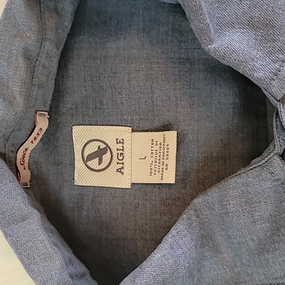 Aigle Blue Button Down Shirt Long Sleeve Utility Workwear 100% Cotton Large - Picture 5 of 6